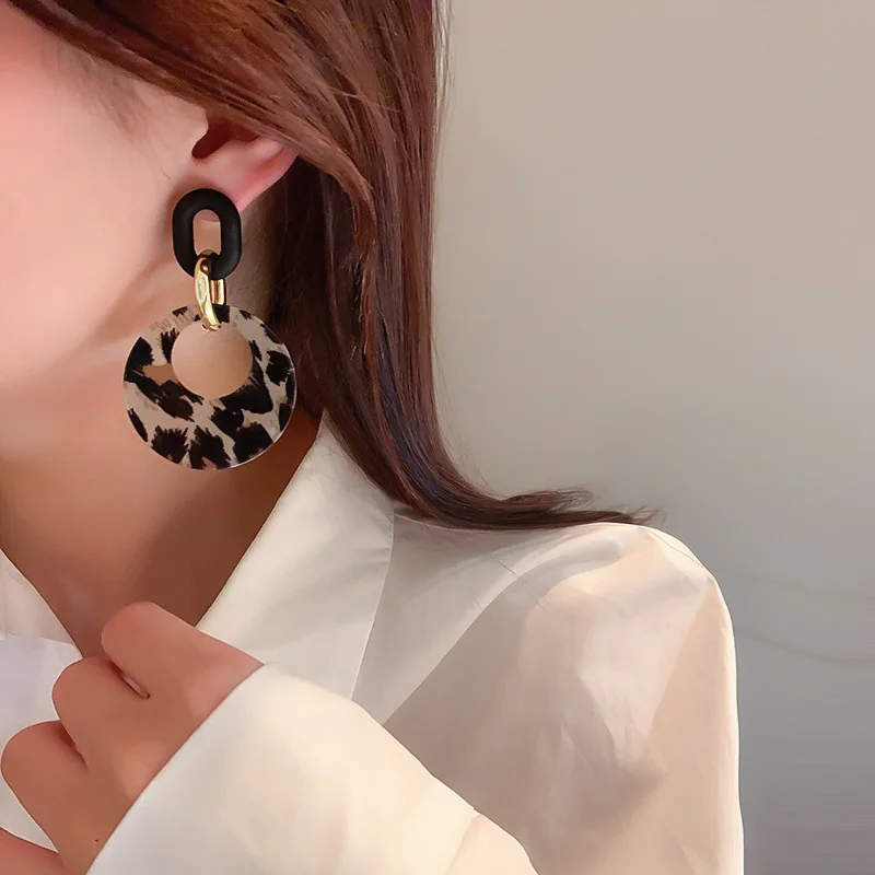 Leopard Circle Earrings for Women Retro Fashion Personality Drop Earrings Niche Geometric Unique Jewelry Date Nights