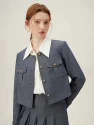 FSLE【2 Colors】French Style Temperament Women Single Breasted Straight Short Coats Pocket Decoration Casual Blazer 24FS11165