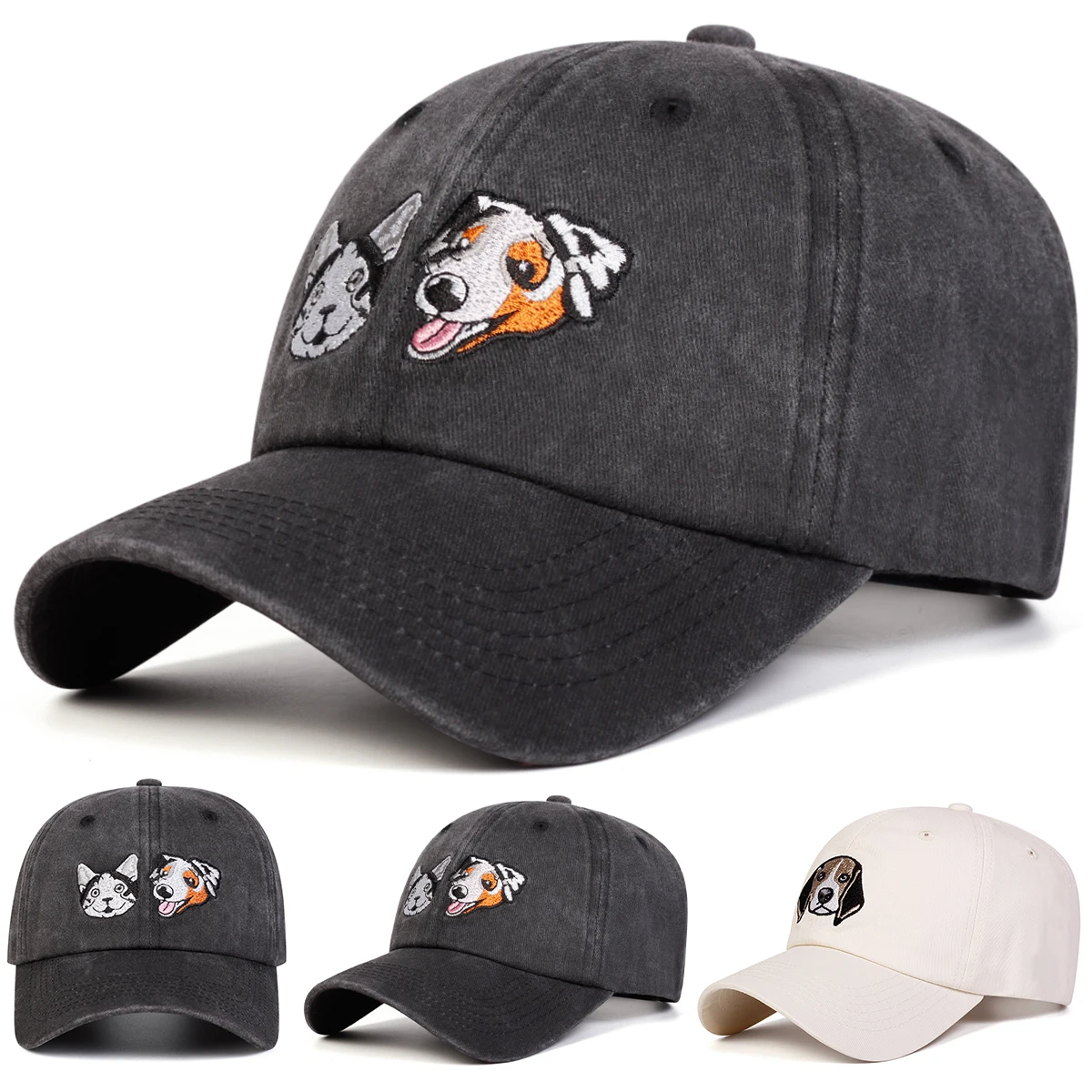 Unisex Baseballkappen mit Welpen-Stickerei für Frühling und Herbst, Verstellbare Freizeithüte, Sonnenschutzhüte, Sportkappen