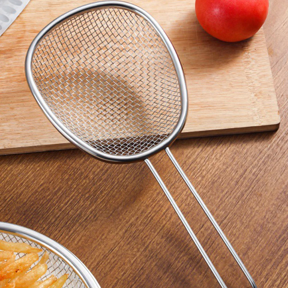 

Stainless Steel Frying Basket Filter Mesh Chip Holder Fryer Pot Noodle Chicken Snack Food Deep Long Handle Ergonomic Dense