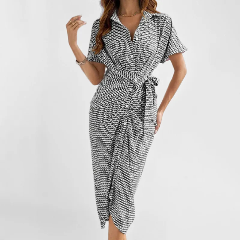 

TOY-2025Spring New Women's Fashion Elegant Tie DressVSimple Style Dress