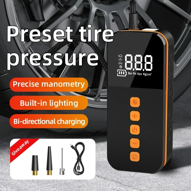 Electric Portable Compressor Tire Inflator Rechargeable Lighting Auto Off For Car Motorcycle Air Pump  Bicycle Ball Air Mattress