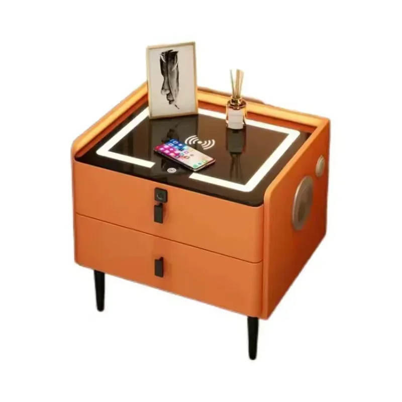 Smart Bedside Table with Wireless USB Charging Creative Multi-Functional Infrared Sensitive LED Light Hotel Night Stands