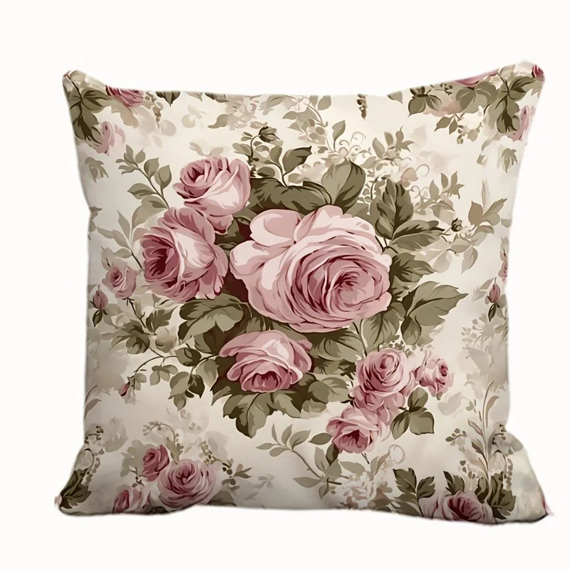 Floral Rose Pattern Pillowcase ,Sofa bedroom cushion cover, single-sided printing, without pillow core