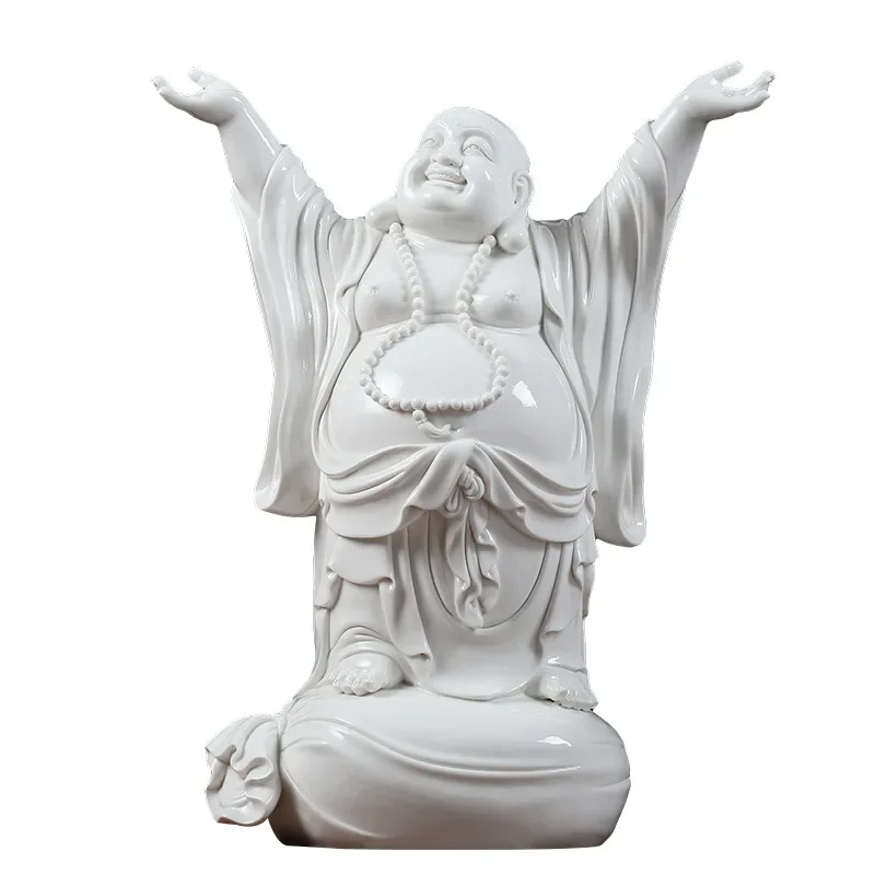 V8 Ceramics Everyone is Happy Maitreya Laughing Buddha Ornament White Porcelain Belly Lucky Cloth Bag Maitreya Buddha Offering