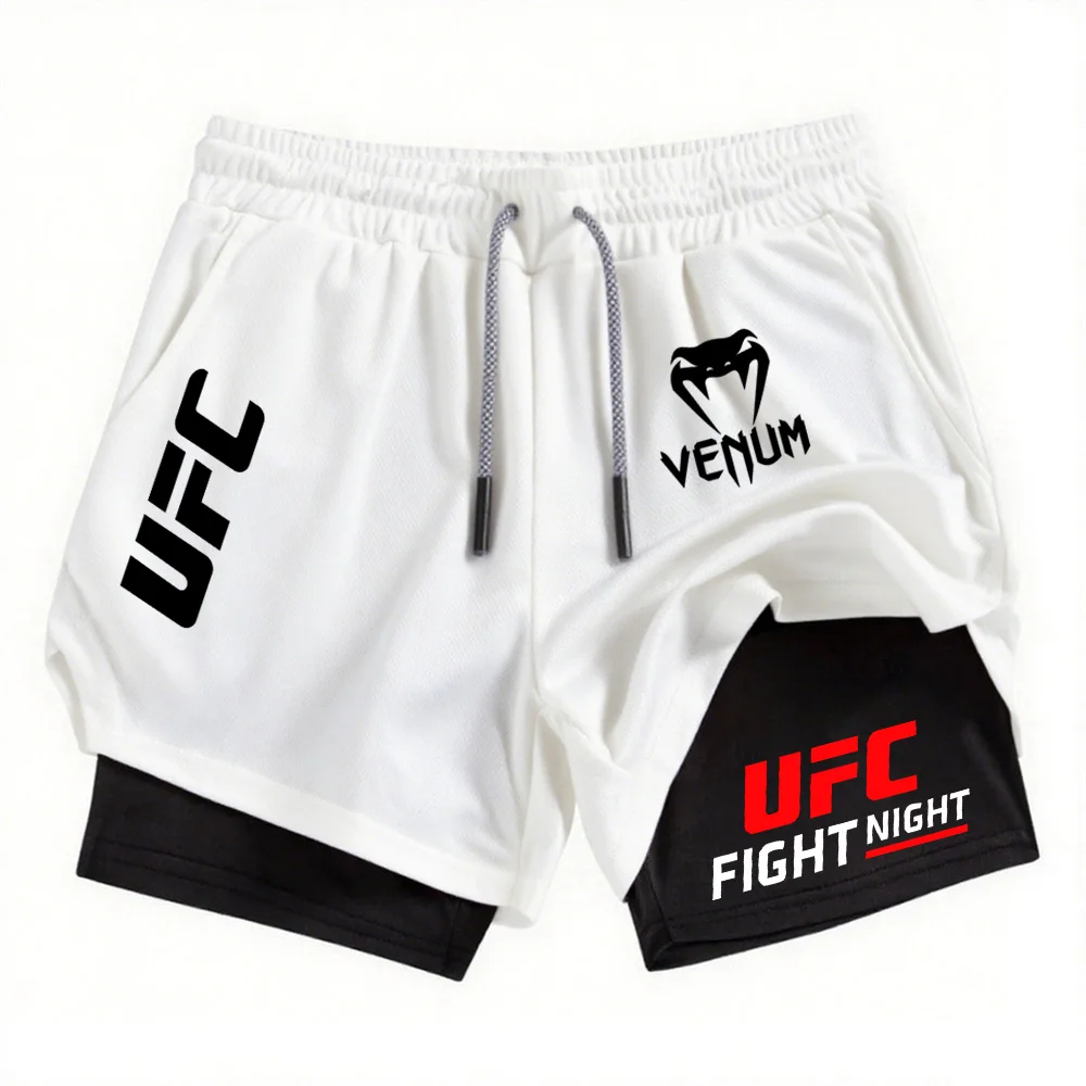 

UFC Fighting Fans Running Shorts Men's Sportswear 2-in-1 Shorts Men's Breathable Quick Drying Double Bottom Shorts Gym Shorts