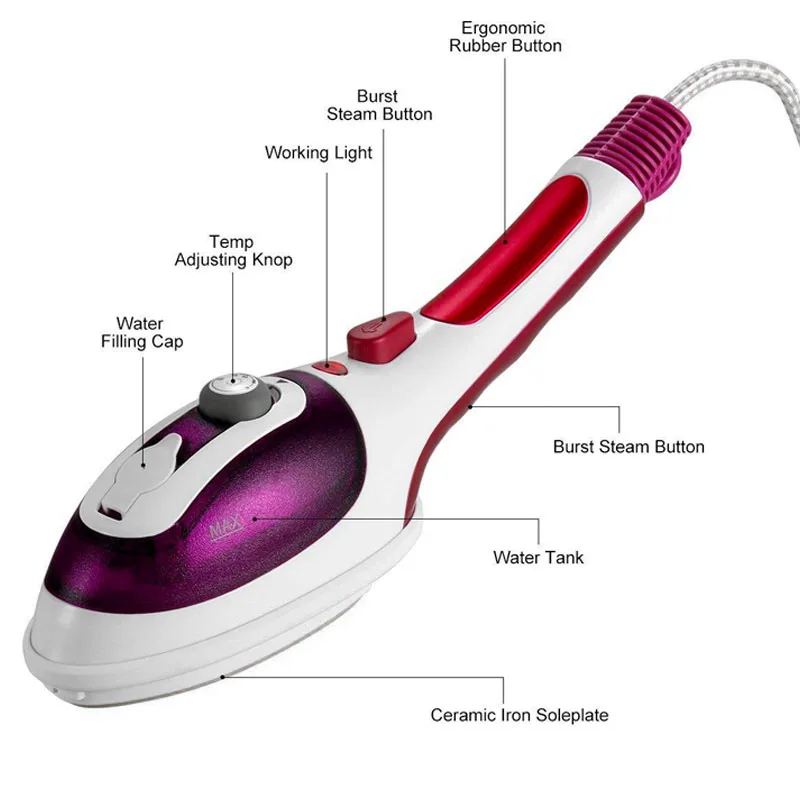 800W Handheld Garment Steamer Multifunctional 3D One Step Ironing Machine with Hanging Feature And One Button Opera