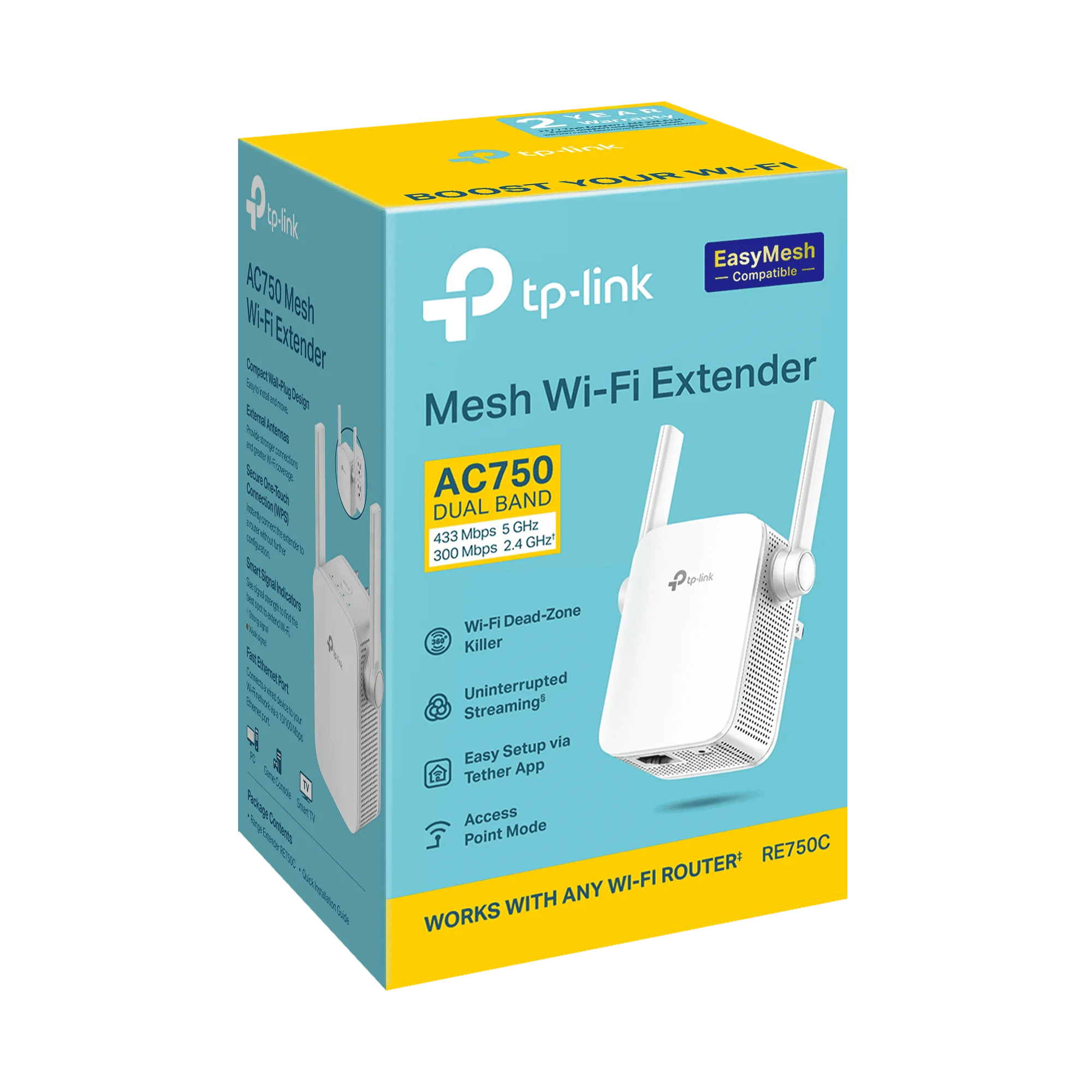 TP-Link AC750 Wi-Fi 5 Dual-Band, Range Extender with Speedy 750 Mbps Transfer Rate, Smart Roaming for Stable Wireless Coverage
