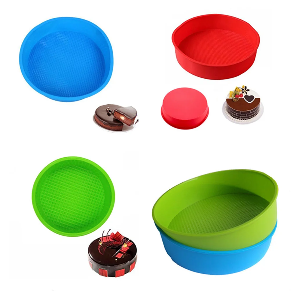 قالب صينية الكيك من السيليكون غير لاصق قالب خبز سهل التنظيف DIY -40 إلى 230c لون عشوائي من السيليكون على شكل كعكة مستديرة #3