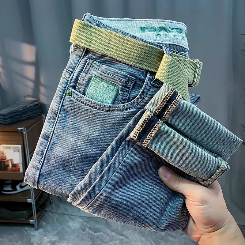 2024 New Jeans Men's High-End and Fashionable Stretch Comfortable, Casual and Versatile Embroidered Slim Skinny Pants