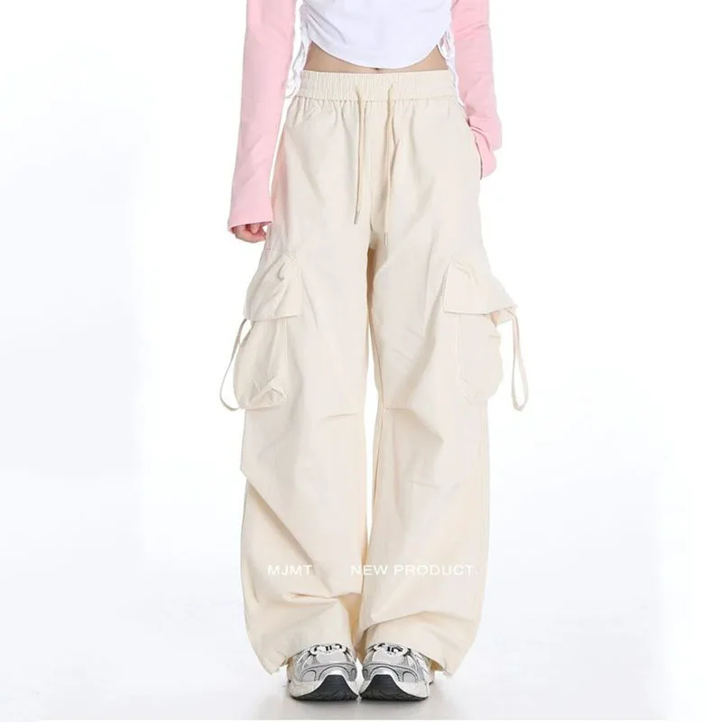 American Vintage Dopamine Cargo Pants Women Oversized Solid High Waist Versatile Trend Sports Fashion Casual Wide Leg Trousers