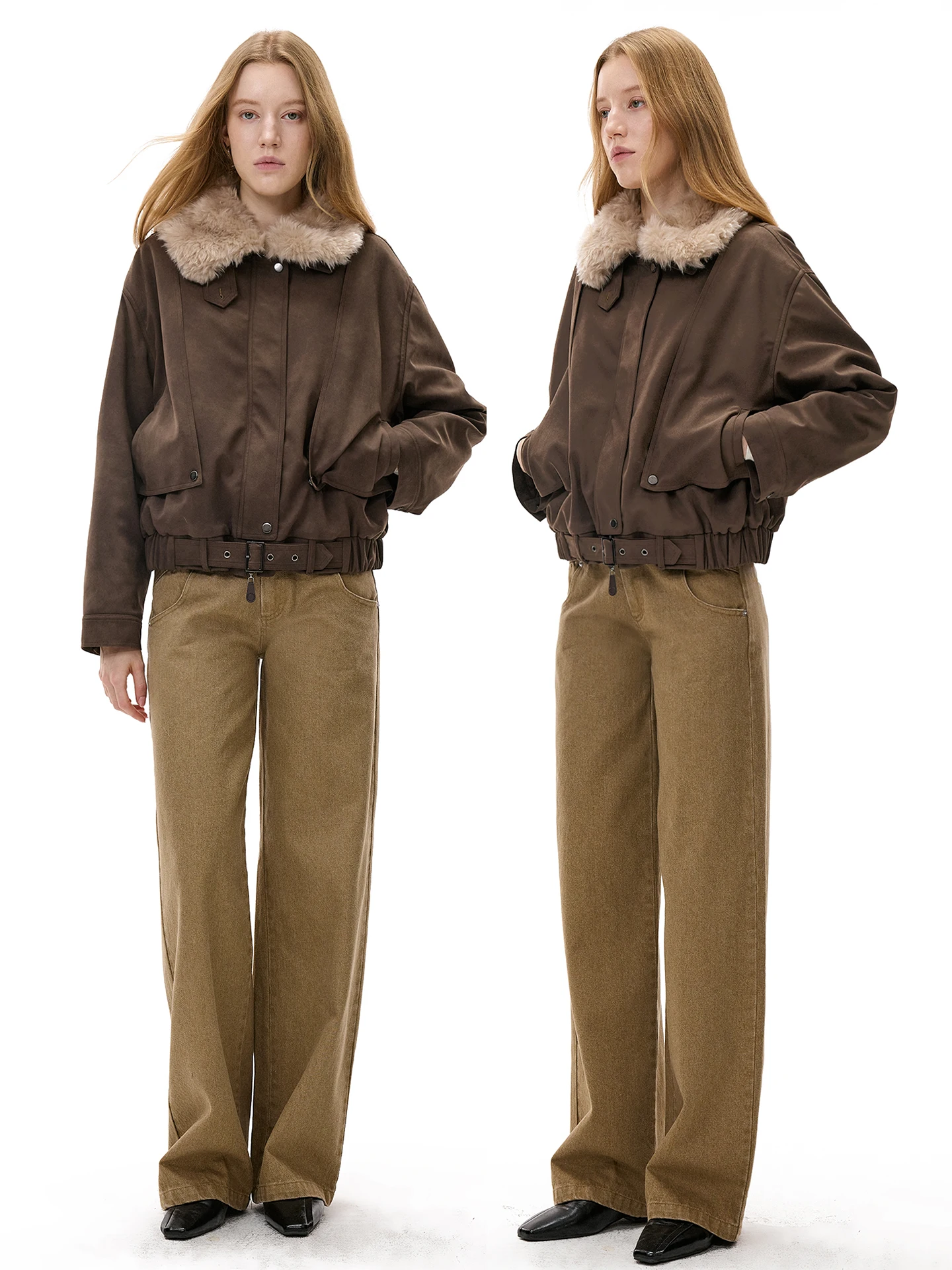 Abnehmbarer Pelzkragen oder PU-Leder-Jacke Damen-Wintermantel Lässiges Zweifarbiges Design mit Baumwollfüllung