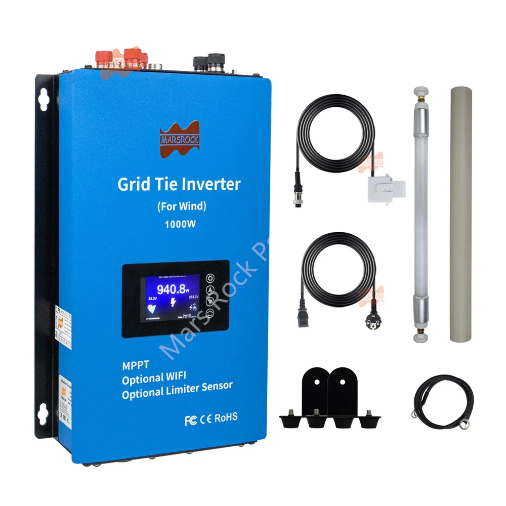 1000W 24V 48V Wind On Grid Tie Inverter with Limiter Wind Turbine Generator WiFi Monitor Battery Discharge DC22-90V to AC95-265V