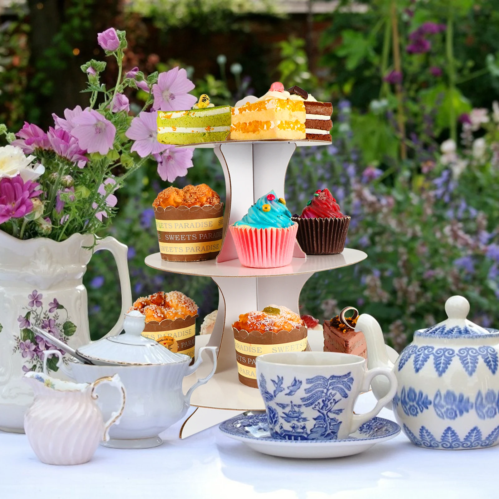 

2Pcs Disposable Paper Cake Display Stand Multi-Layer Design for Party Celebration Food Presentation Cake Display Stand