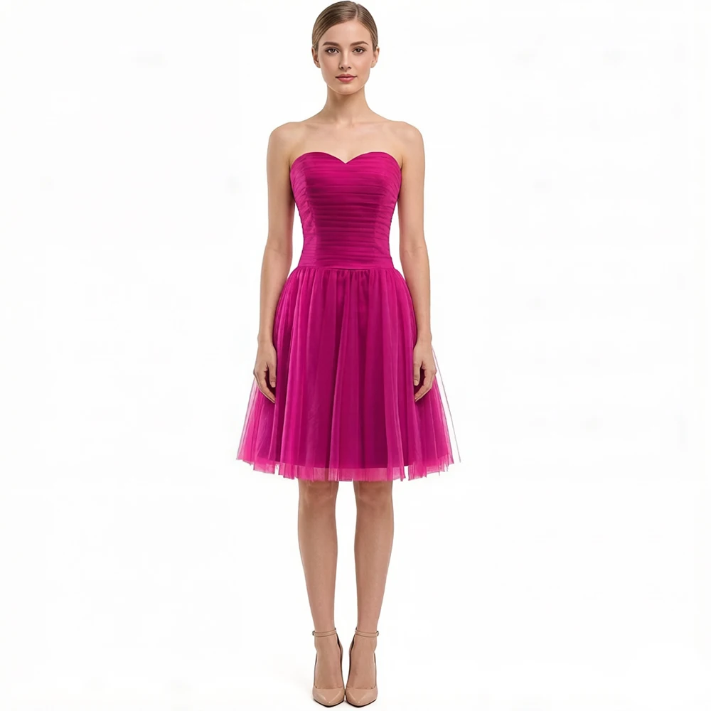 Cheap Short Knee Length A Line Tulle Sweetheart Bridesmaid Dresses Wedding Party Evening Formal Prom Birthday Cocktail Corset