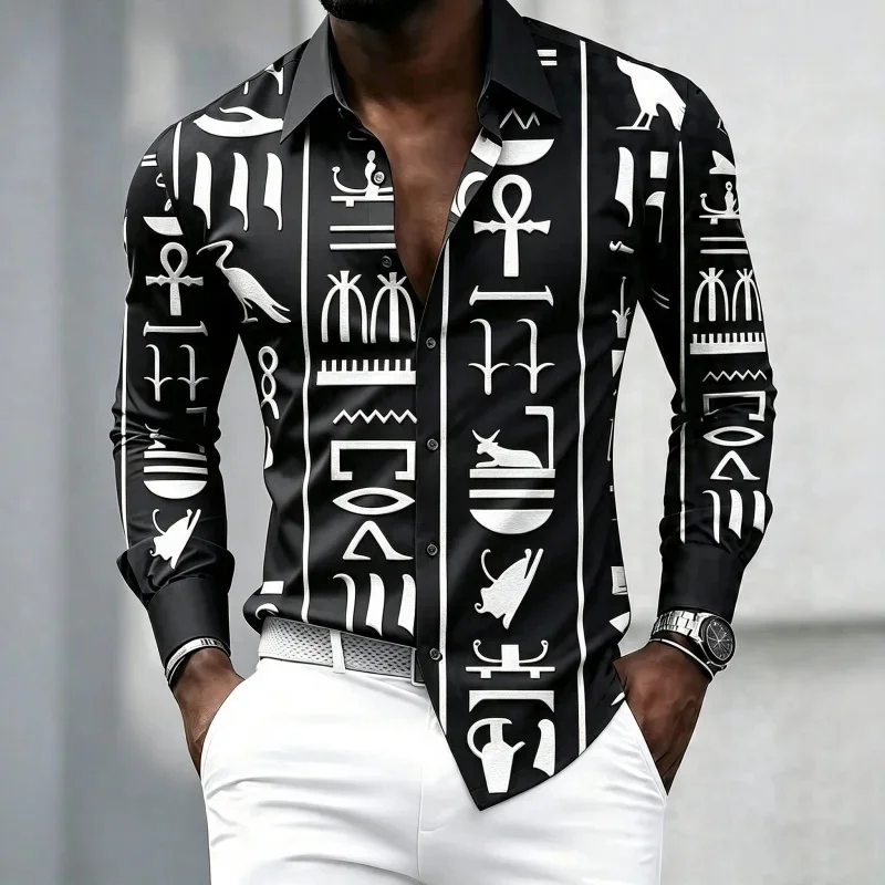Men's 3Dshirt with vertical stripes and long sleeves, street style casual shirt, trendy business fit, comfortable men's clothing