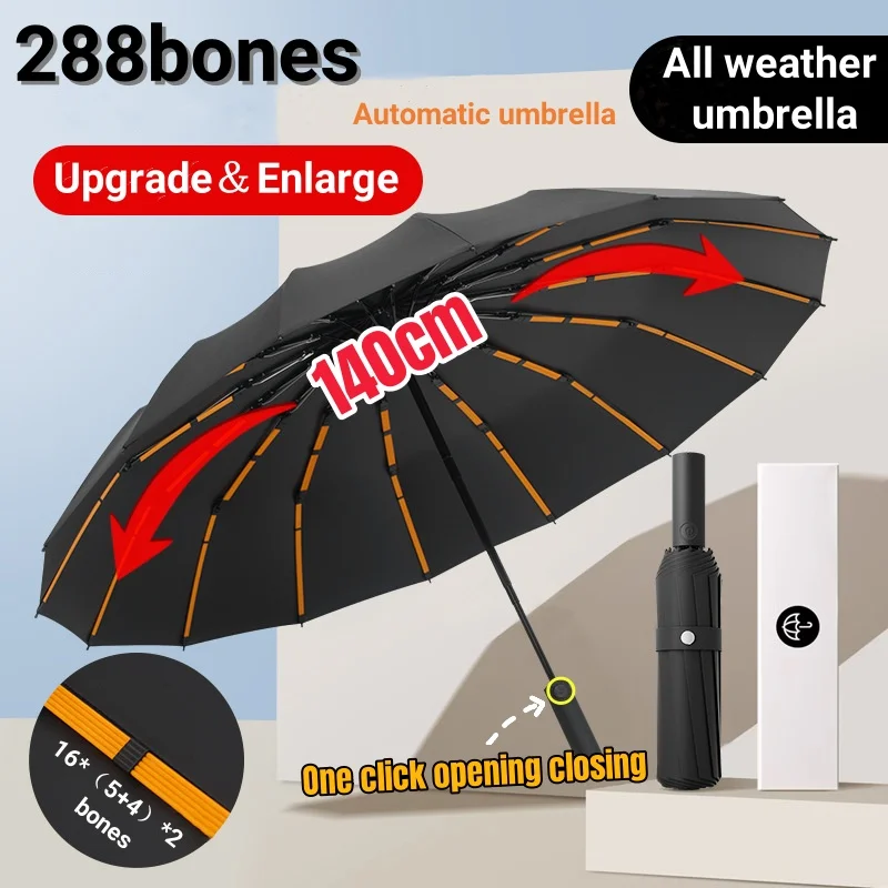 288 Bones Super Strong Windproof Automatic Folding Men Umbrella Reinforced Large Rainproof Umbrella Women UV Protection Sunshade