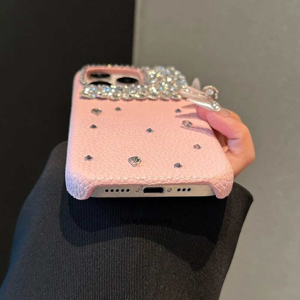 Per IPhone 14 Pro Max custodia con strass in pelle rosa Bling Diamond Crystal Girl 15 Plus 14 12 14 Pro Max XS X XR Cover antiurto