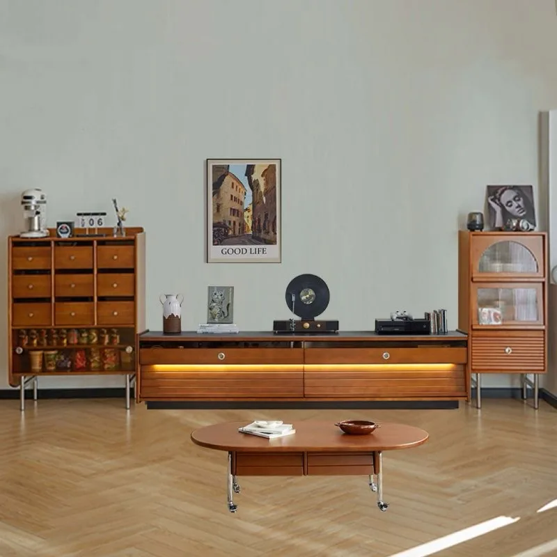 Retro Nordic solid wood advanced floor TV cabinet storage locker integrated French TV boxwood ancient style