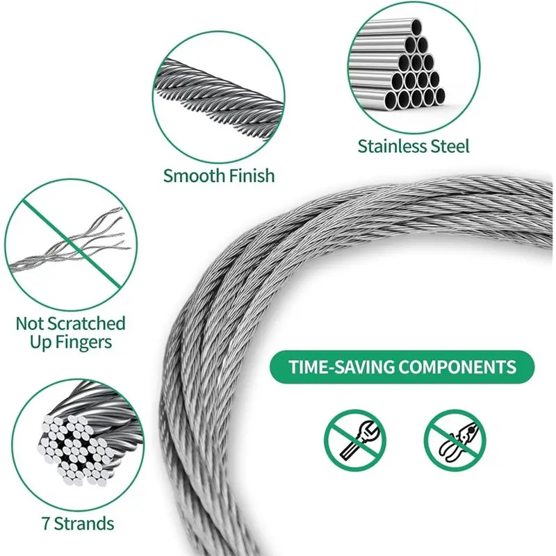 طقم تعليق سلك إطار الصورة من الفولاذ المقاوم للصدأ قابل للتعديل شديد التحمل من ABKY - 4 مجموعات لإطارات الصور والمصابيح