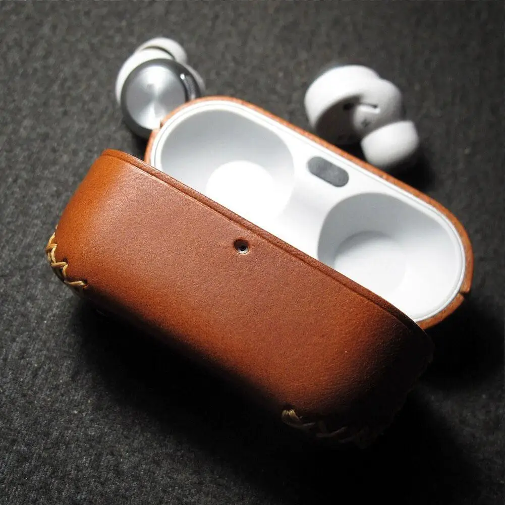 For Technics EAH-AZ100 Leather Protective Case Anti Hand-made Vegetable Case Fall Dust-proof Cowhide And Tanned B7H2