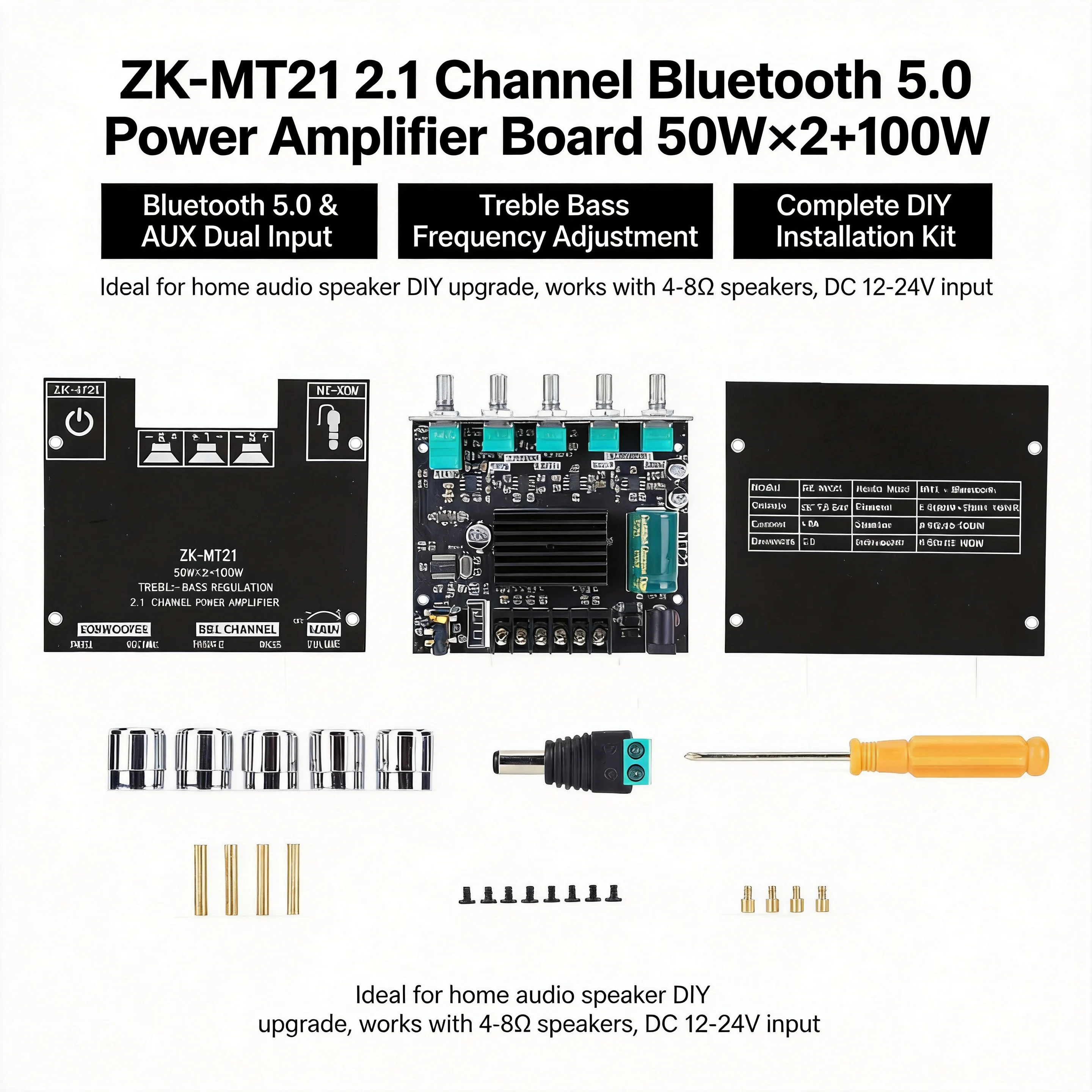 ZK-MT21 Bluetooth 5.0 Verstärkerplatine, CS8673E 2.1-Kanal Subwoofer-Verstärker 50Wx2+100W, Audio-Stereo-Leistungsverstärkermodul