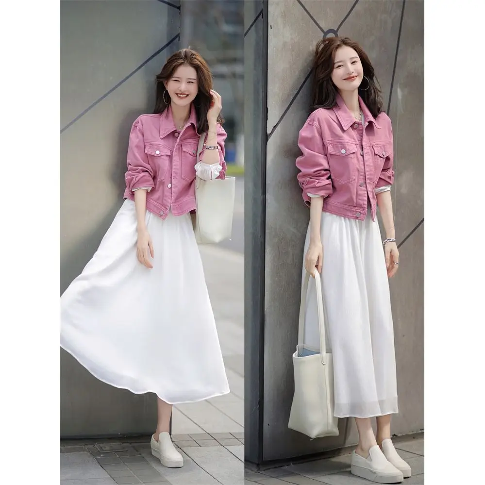 Giacca di jeans da donna a maniche lunghe primavera autunno moda coreana da donna tinta unita jeans corti capispalla cappotto da cowboy per il tempo libero femminile