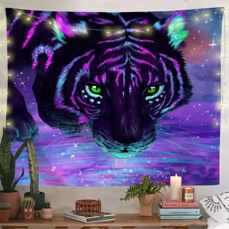 VIKAMA Fluorescent Wildlife Tapestry, Psychedelic Neon Wall Hanging, Aesthetic Bedroom Dorm Party Home Decoration