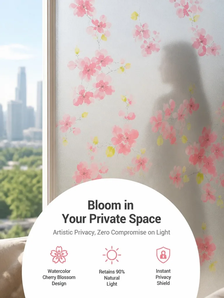 Frosted Privacy Window Film Translucent Light Block No Glue UV Protection Heat Control Removable for Bathroom Home Office Glass
