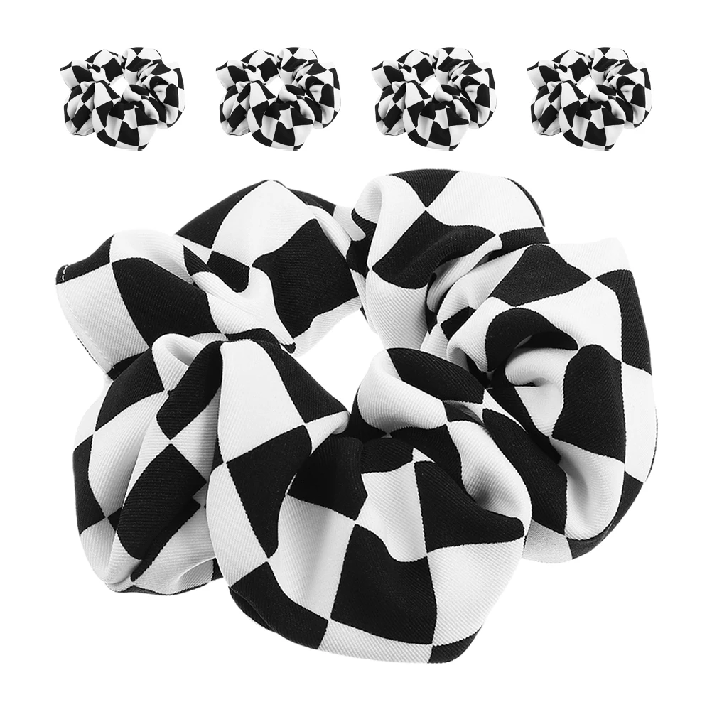 

5Pcs Chiffon Scrunchies Checkered Pattern Hair Ties for Women Big Elastic Bands Fashion Hair Accessories for Parties