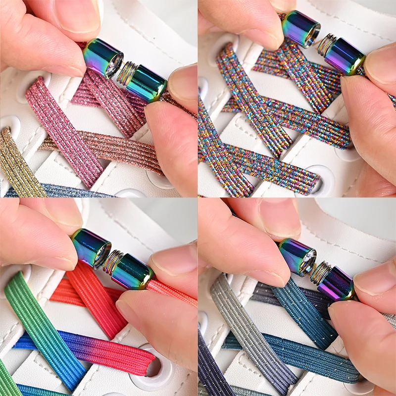 1Pair No Tie Shoe Laces Colorful Buckle Golden Shoelaces Pearl Light Colorful Fashion Without Ties Elastic Laces - Image 6