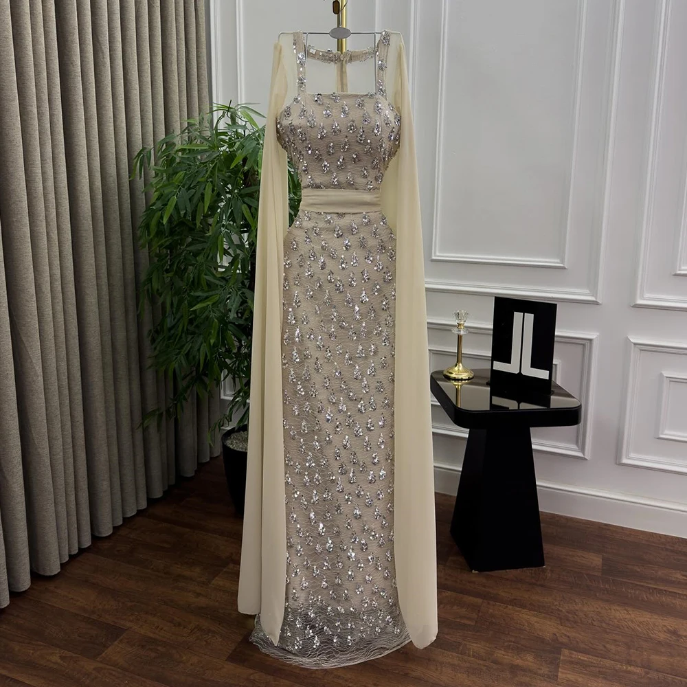 

Вечерние платья трапециевидной формы по индивидуальному заказу, длиной до пола, с квадратным воротником и длинными рукавами, платье для выпускного вечера, модное простое драпированное вечернее платье с блестками