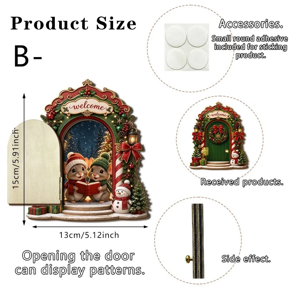 Openable Door Christmas Mouse Hole Mini Wooden Fairy Elf Door Funny Creative Dollhouse Home Decorations Garden Tree Decor