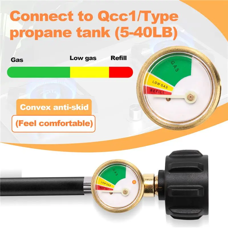 ABGG-Propane Refill Adapter Hose Connect The Gas Hose With Gauge And ON/Off Control Valve For 1LB Propane Gastank