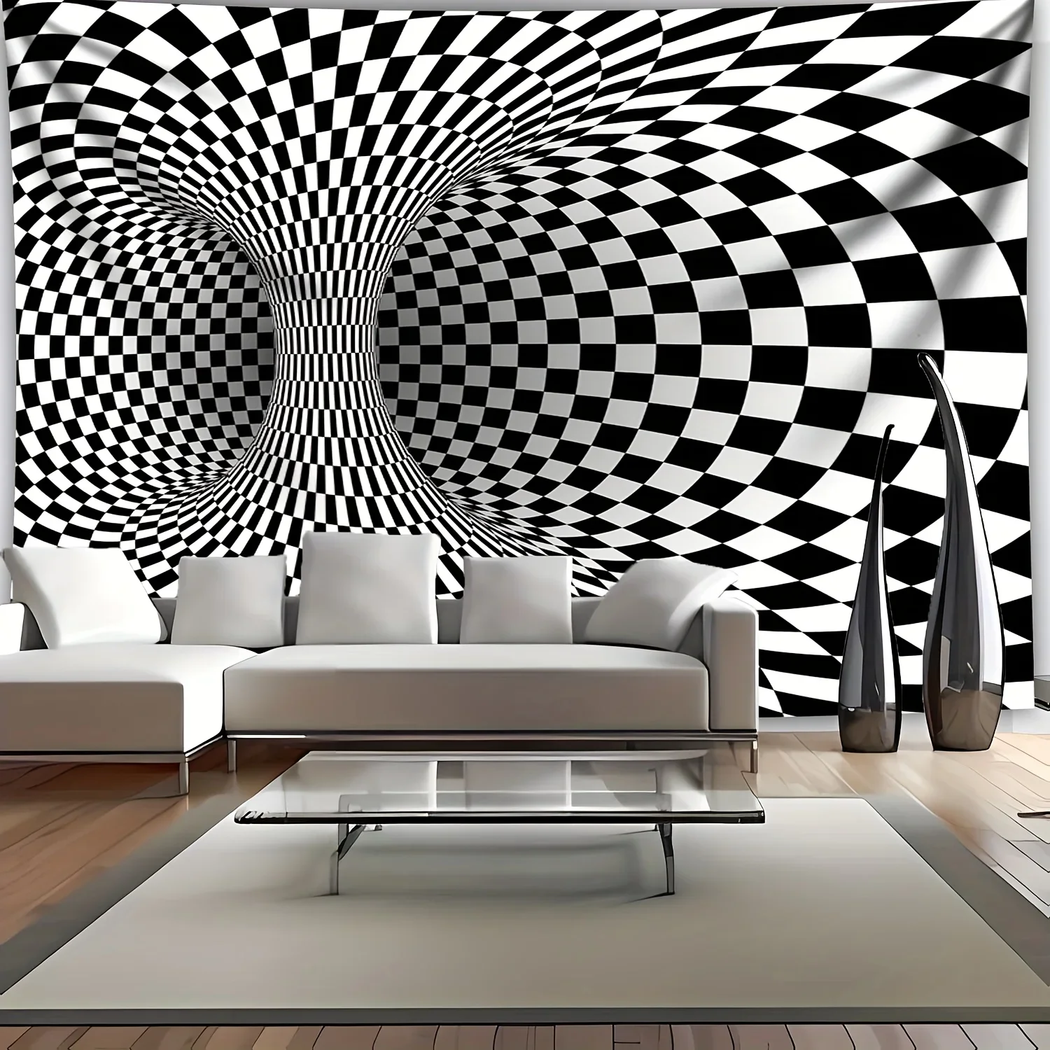 HD-Hypnotic Op Art Spiral Grid Tapestry, 3D Visual Effect Wall Hanging for Room Decor, Photo Backdrop or Party Decoration