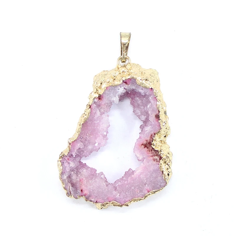 Natural Druzy Agate Crystal Pendant Irregular Stone Connecter Metal Mineral Specimen For Jewelry Making Necklace Accessories