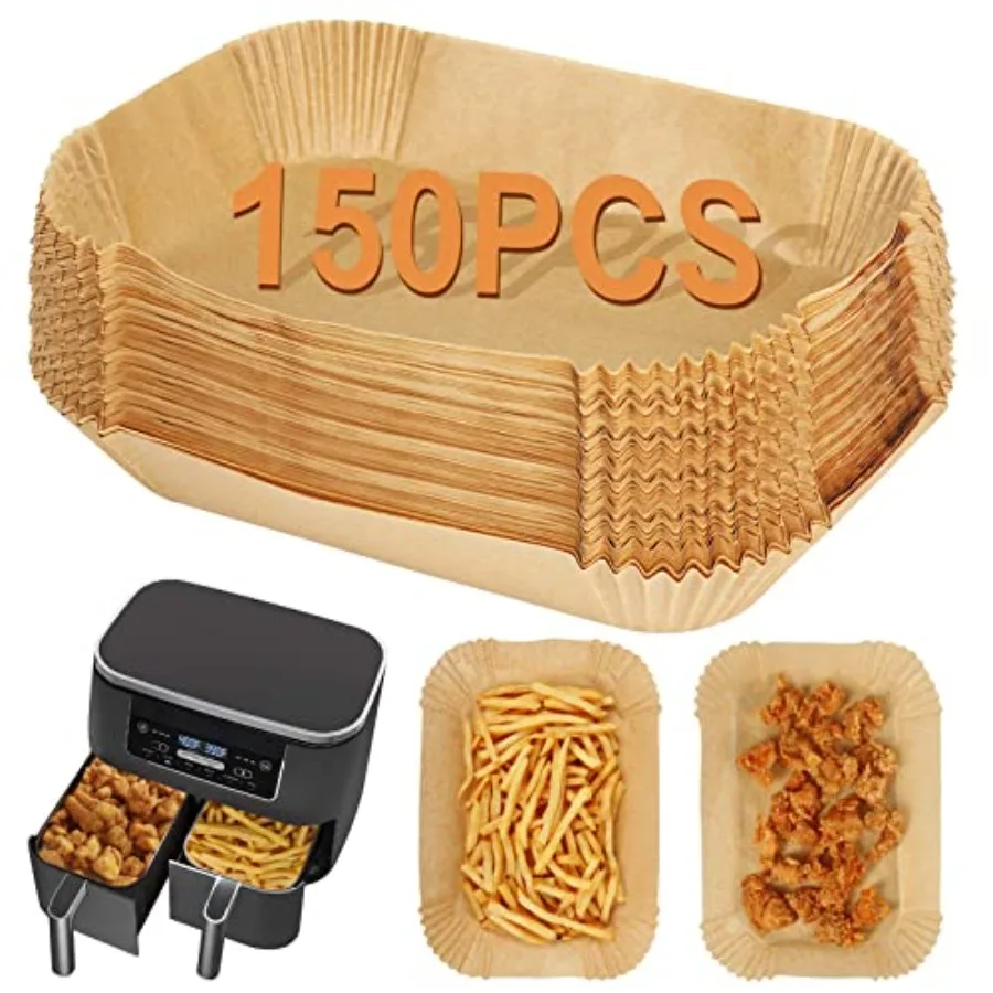 

Air Fryer Liners for Ninja Dual Air Fryer, Set of 150, Rectangle Disposable Air Fryer Liners Compatible with Ninja DZ201/DZ401/