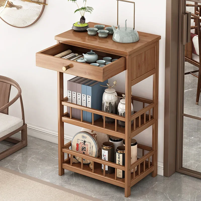Movable Side Table Tea Cart Rolling Corner Tea Cabinet  Beverage Shelf Portable Serving Tray with Drawer Living Room Kitchen