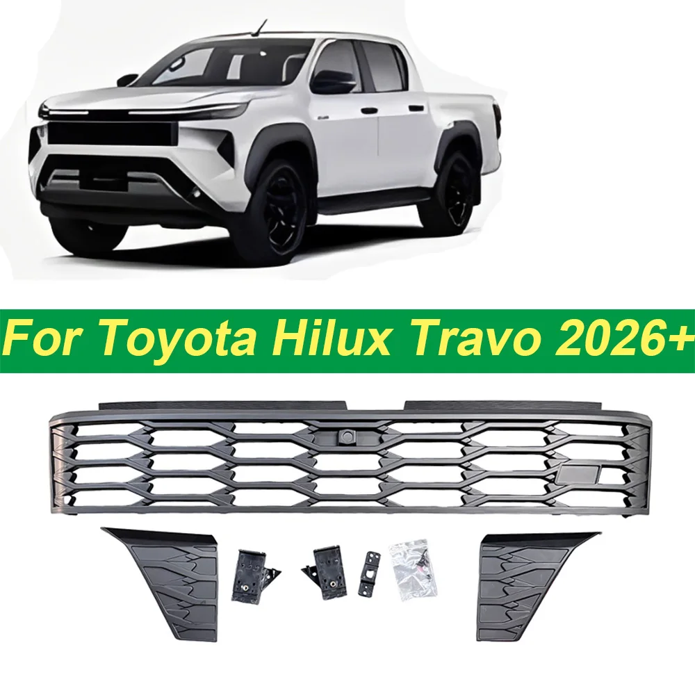 Honeycomb Mesh Front Bumper Grille for Toyota Hilux Travo 2026+ GR Pickup Truck ABS Front Grill Replacement Upgrade Parts