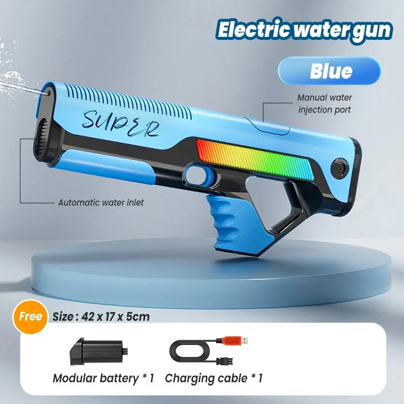 Juguetes de pistola de agua de explosión de tiro súper eléctrico, piscina de verano, juguete de absorción de agua automática fuerte de alta presión para niños