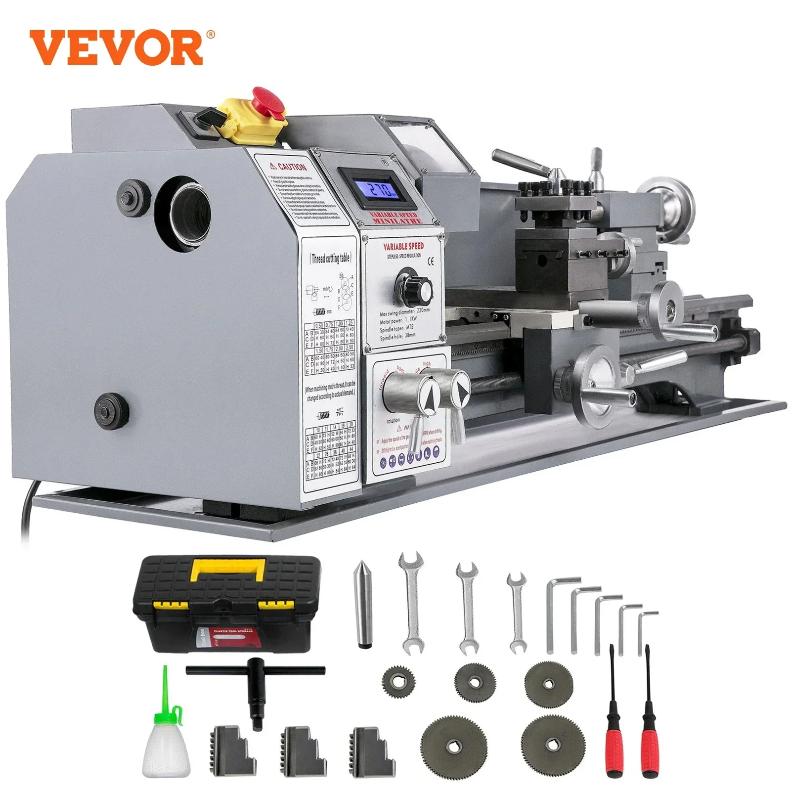 VEVOR Mini Metal Lathe Machine Variable Speed Large Swing Range Small Mechanical Lathe Tool For DIY Metal Working Turning