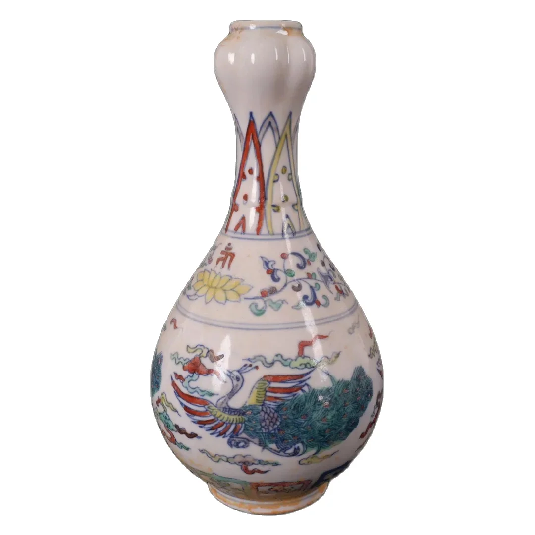 

Chenghua Doucai Peacock Pattern Garlic Head Bottle Jingdezhen Antique Porcelain Ornament