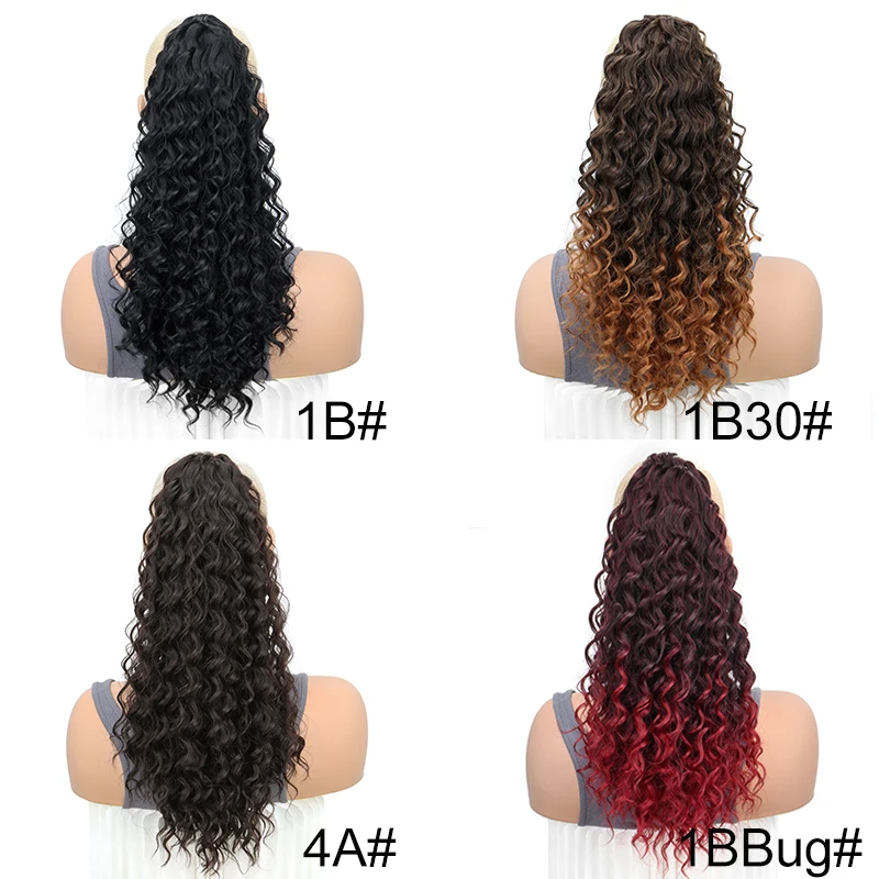 WIGSIN 18Inch Synthetic Kinky Curly Ponytail Hair Short Fluffy Curly Drawstring Clip Hair Extension Black Hairpiece for Women