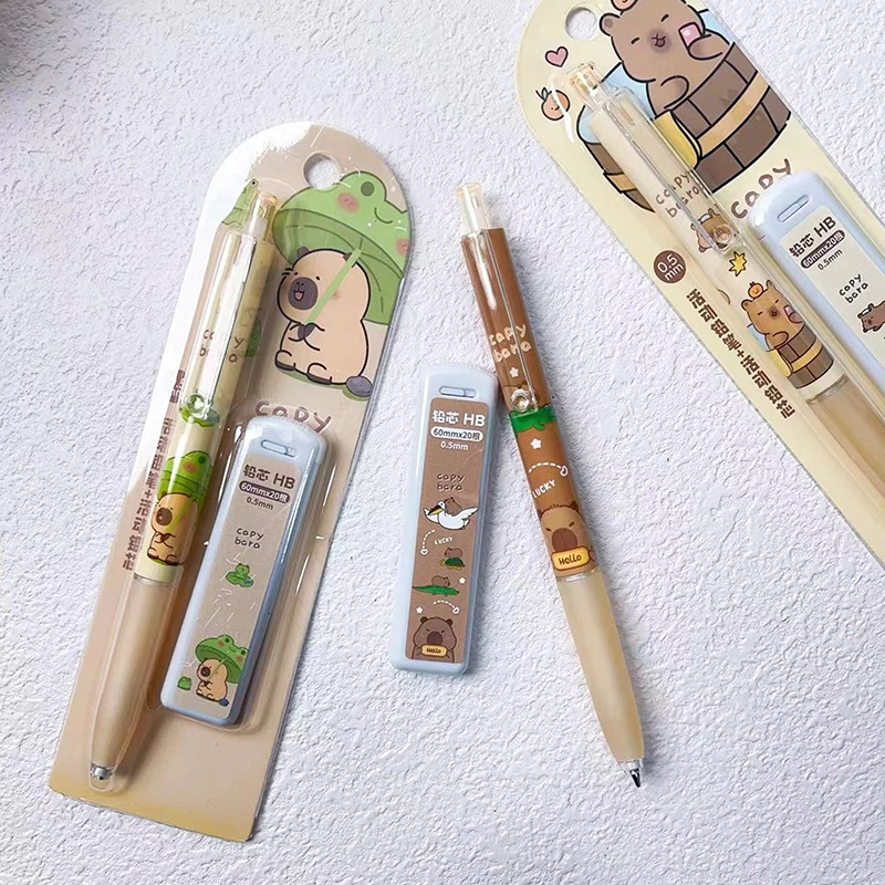 Ensemble de crayons mécaniques Capybara mignons, 0.5mm, crayons d'écriture pour dessin, papeterie de dessin animé, fournitures scolaires et de bureau, cadeau pour enfants