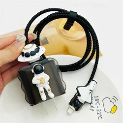 Korea Cartoon Cute 3D Astronaut Charger Cover For IPhone 12 14 18/20W Transparent Black Charge Protection Cover Charger Sleeve