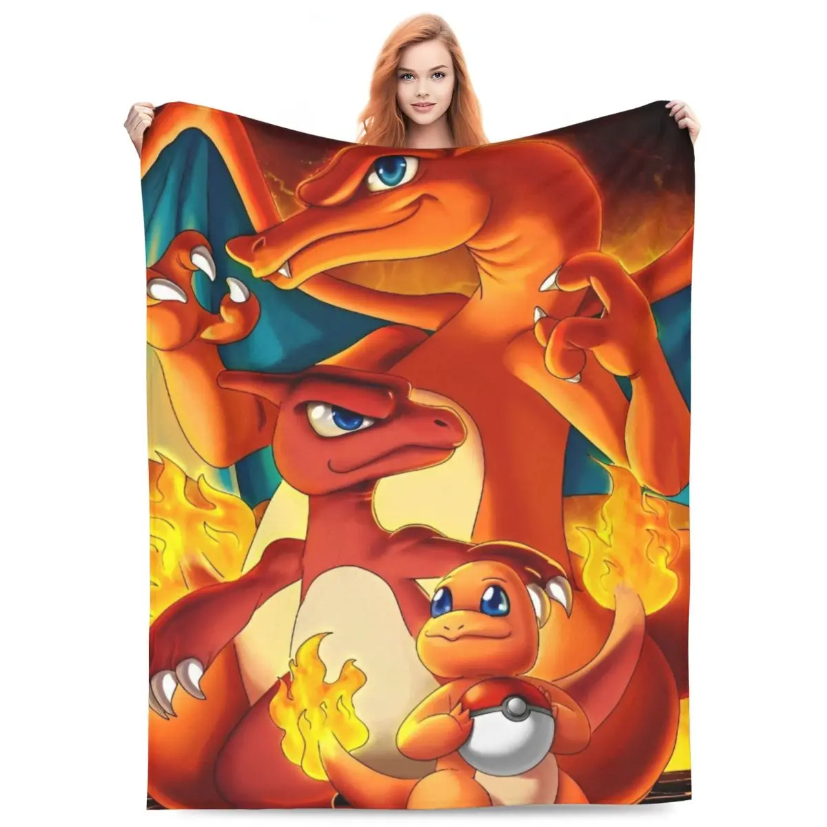 Pokemon Charizard Cartoon Anime Blanket Super Warm Funny Plush Throw Blanket For Outdoor Camping Flannel Bedspread Bed Cover