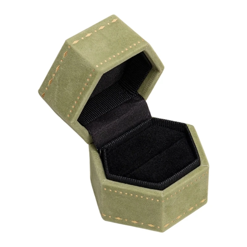 Hexagonal Ring Box with Gold-Tone Pattern for Gift Presentation E0BF