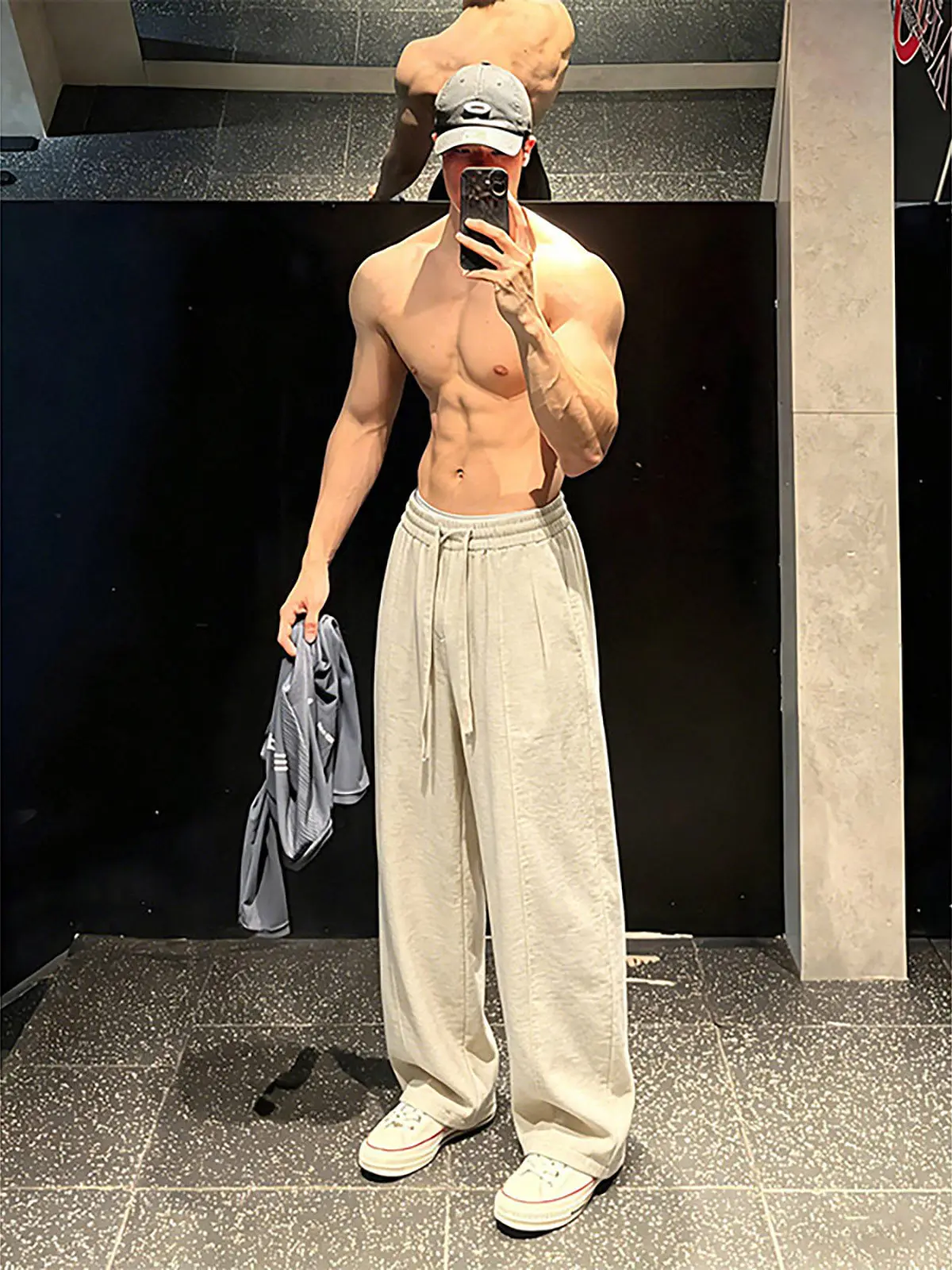 Ice Silk Simulation Linen Wide Leg Pants Men's Thin Quick Dry Breathable Loose Casual Straight Cut Trousers Summer Wear
