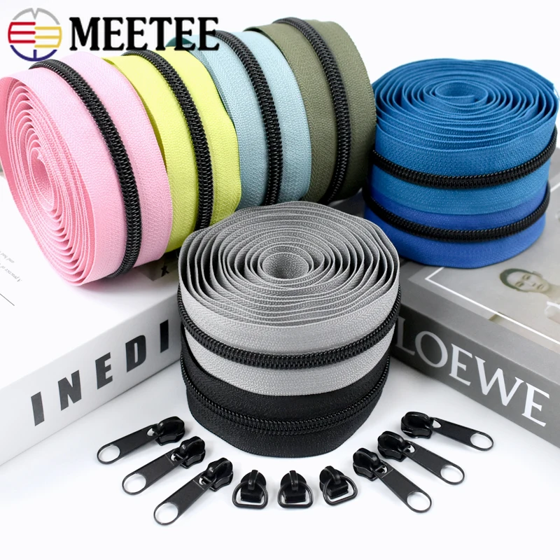 2/5/10/20M 5# Meetee Nylon Zippers Tape with Sliders Bag Jacket Zipper Roll Clothes Pocket Zip Pull Head Sewing Closures Repair