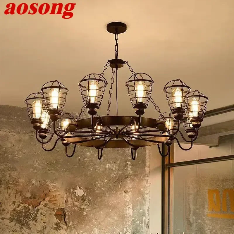 AOSONG American Retro Pendent Lamp Industrial Wind Living Room Restaurant Homestay Loft Clothing Store Cafe Bar Box Chandelier